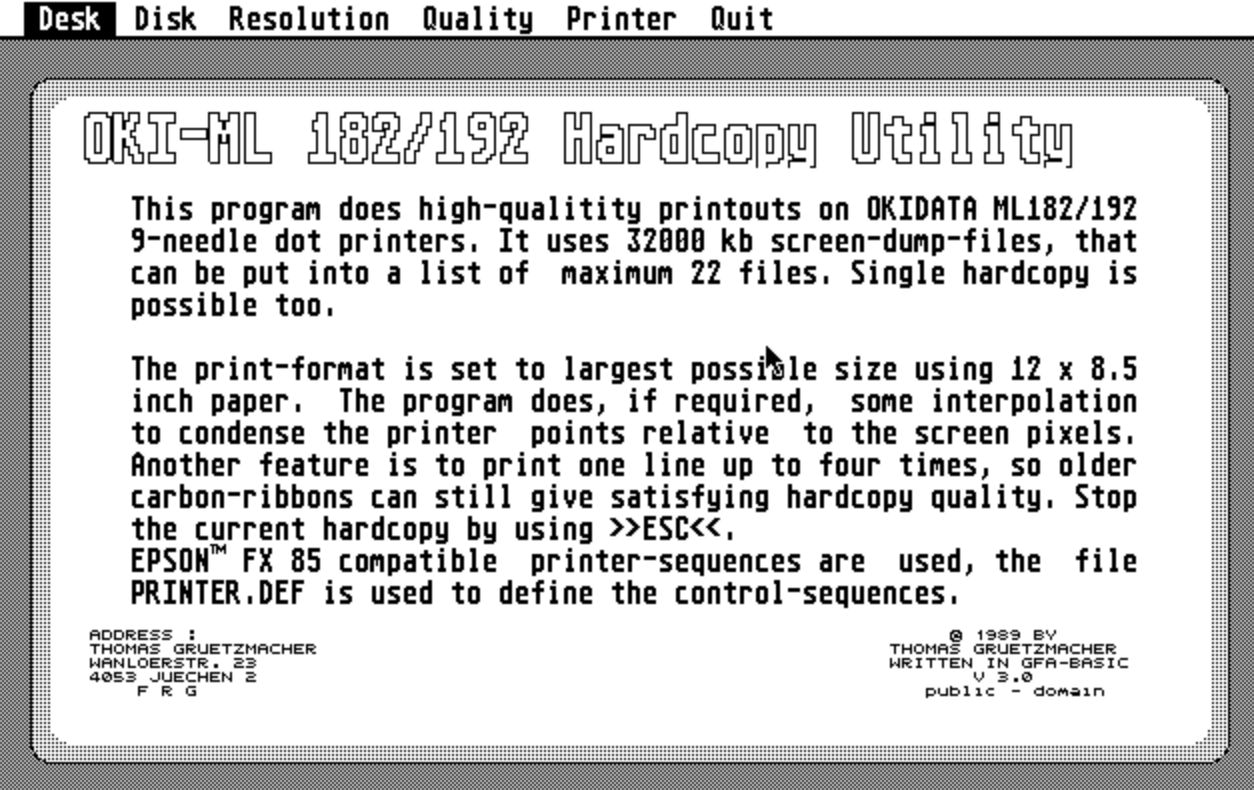 OKI-ML 182/192 Hardcopy Utility