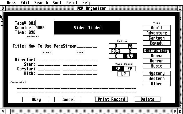 VCR Organizer